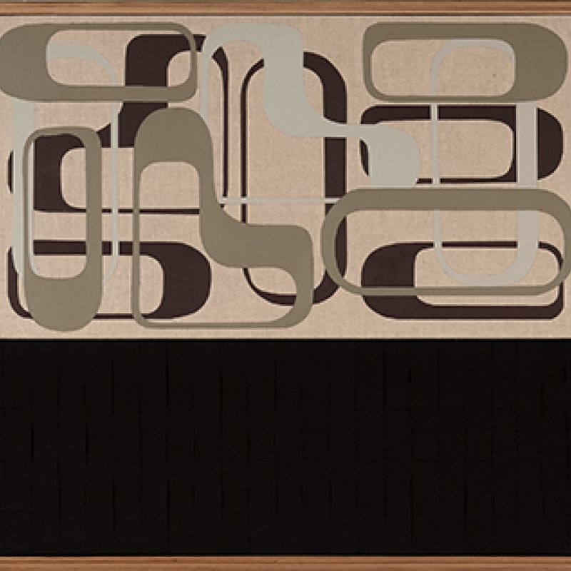 Stencil Layer #2, 2025 Acryl auf Leinwand; Buchleinengeflecht, 4-teilig, Konzeptrahmen, 53 x 169 cm