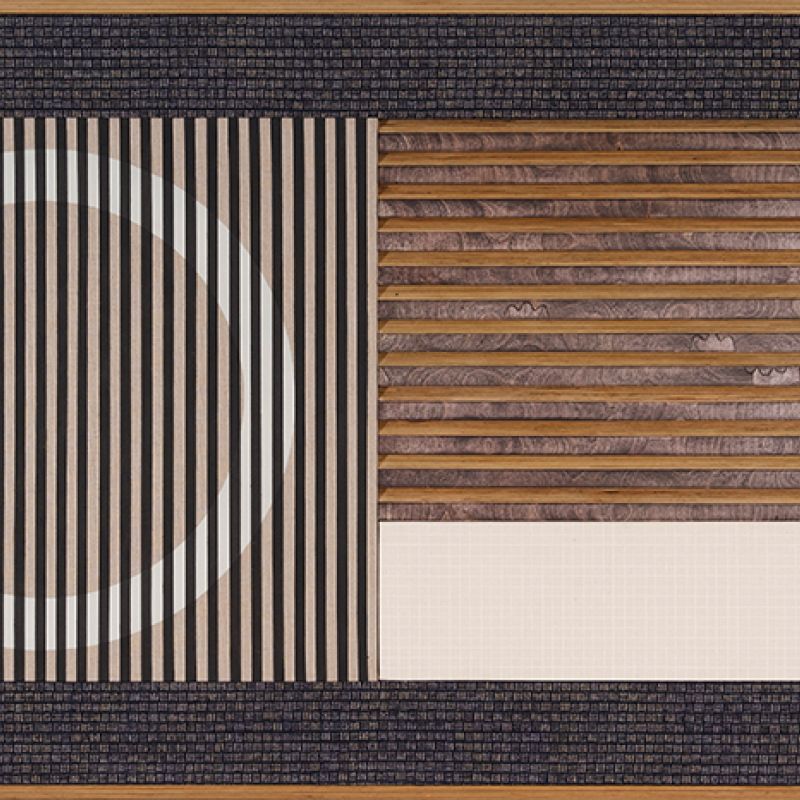 Material Matters #2, 2023 Acryl auf Leinwand; Holz, Japanstoff, Baumwollstoff 7-teilig, Konzeptrahmen, 79 x 169 cm