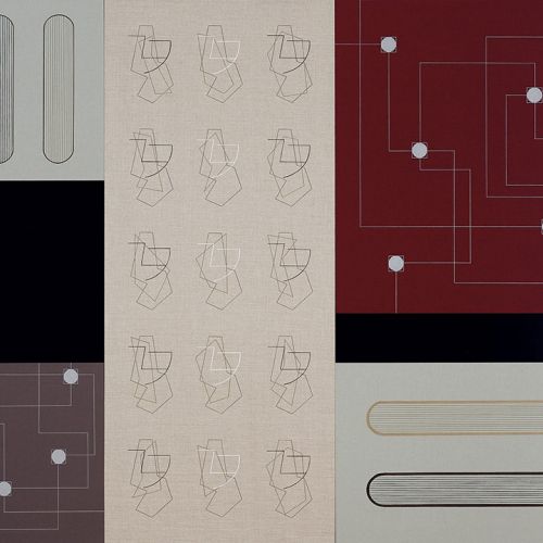 Recurrent Lines On Related Fields #3, 2017 Acryl auf Leinwand und Buchleinen; Baumwollstoff, 7-teilig, 130 x 180 cm