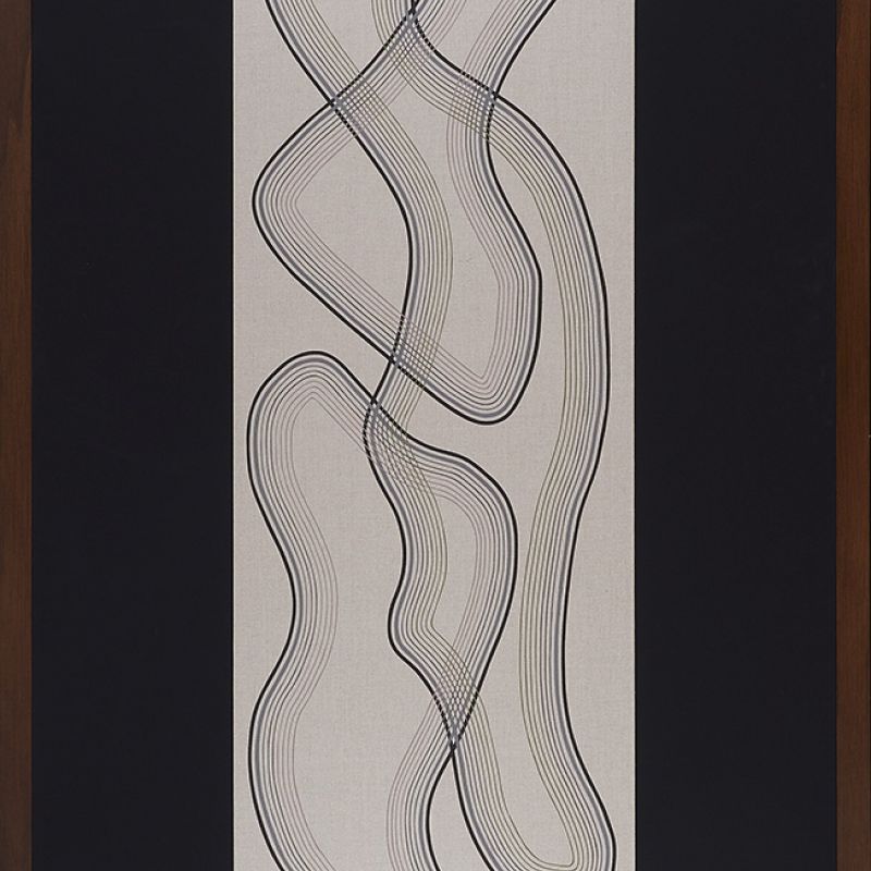 Horizon Fields #1, 2019 Acryl auf Leinwand, Lasur auf Birkensperrholz; Baumwollstoff, 5-teilig, 130 x 200 cm