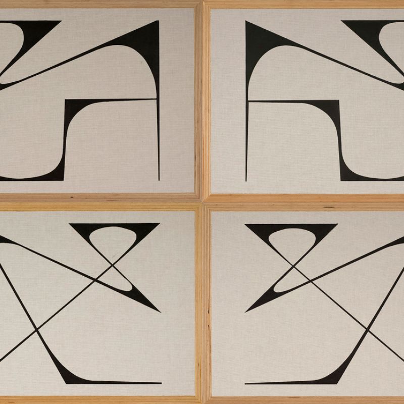 Shape Grammars 01/ #1–#4, 2025 Acryl auf Buchleinen, 4-teilig je 30 x 40 cm