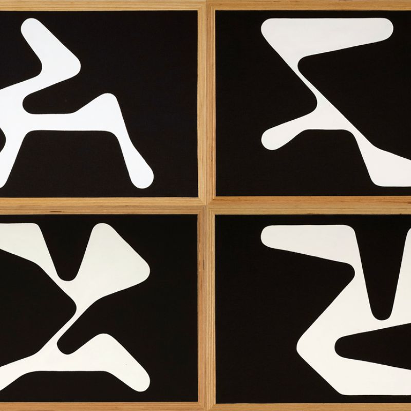 Shape Grammars 02 / #1–#4, 2025 Acryl auf Buchleinen, 4-teilig je 30 x 40 cm