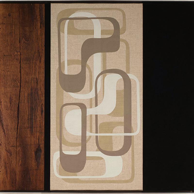 Old And New Dreams, 2022 Acryl auf Leinwand; Holz, Baumwollstoff, 52 x 55 cm