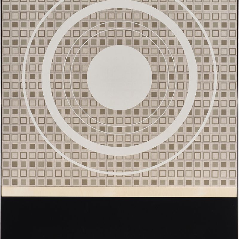 Journey To The Center Of The Light, 2022 Acryl auf Leinwand; Lack auf Birkensperrholz, Baumwollstoff, 3-teilig, 140 x 182 cm